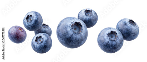 Fotografi Fresh blueberries floating in air on transparent background