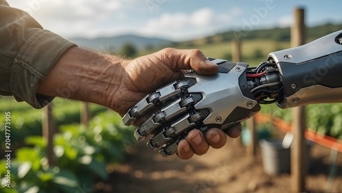 Human Robot Collaboration, Future Partnership, Technology Handshake, Man Machine Alliance, Innovation Concept.