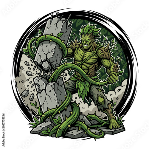 Quadro su tela Green muscular monster with vines emerging.