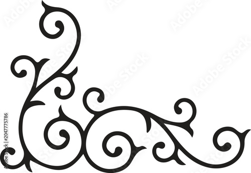 Black elegant floral corner scroll ornament design