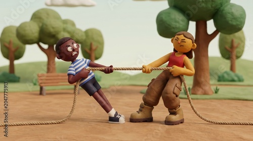 Claymation Kids Playing Tug of War