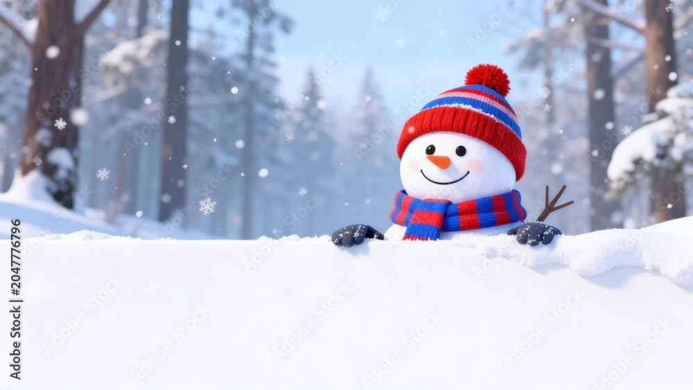 Obraz premium Snowman in winter forest