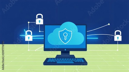 Secure Cloud Computing Concept with Lock Symbols Representing Data Protection and Privacy in Modern Digital Environment