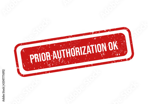 Foto Red rubber stamp with prior authorization approval text