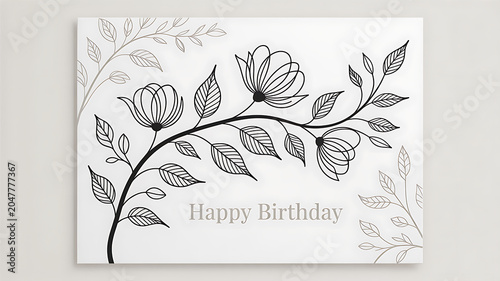 Elegant Floral Birthday Card Template with Minimalist Line Art Design