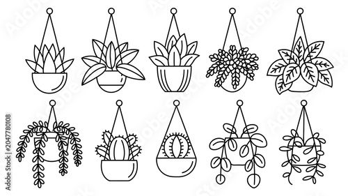 Hanging Houseplants Line Art Collection – Minimalist Botanical Vector Set