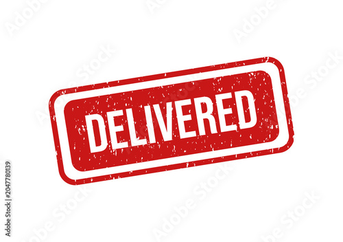 Red vintage delivered stamp or badge with bold text