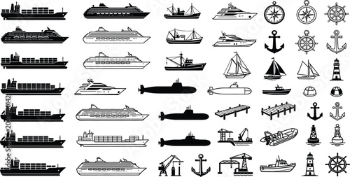 Foto Marine and maritime transportation vessel vector icon set with maritime