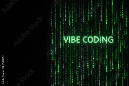 vibe coding digital art with green binary code background for tech themes