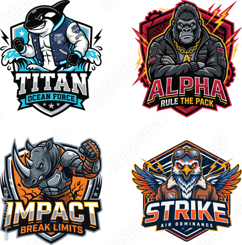 Animal Esports Mascot Logo Set Titan Alpha Impact Strike Vector Illustration