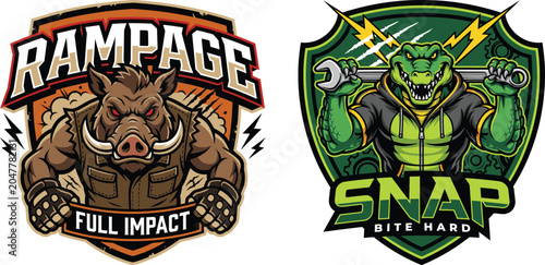 Rampage and Snap Esports Mascot Logo Set Aggressive Animal Vector Illustration