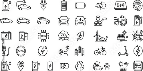 Photos Electric vehicle and sustainable transport icon set with electric transport char