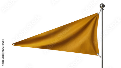 Canvas-taulu Yellow triangular flag attached to metal pole with grommets, isolated on transpa