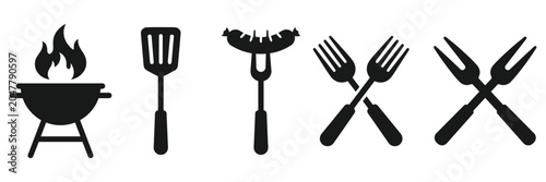 Fotografía Barbecue icon set featuring grill spatula sausage forks and tongs in silhouette