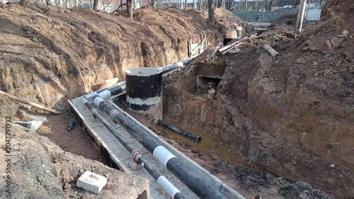 Water Pipe Repair in Excavated Trench — Infrastructure Background for Films