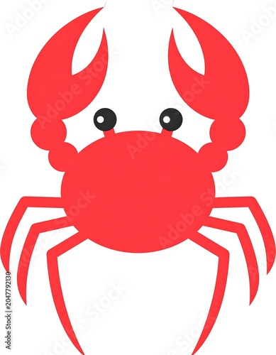 A red crab with large eyes and claws on a white background