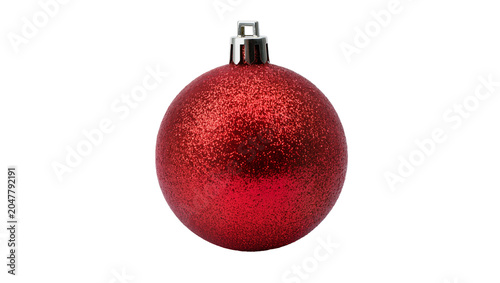 Foto Shiny red glitter Christmas bauble with silver cap, isolated on transparent back