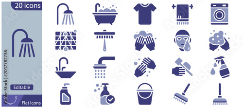 Tableau sur toile Household Cleaning Icons Collection Featuring Laundry Hygiene Maintenance Equipm