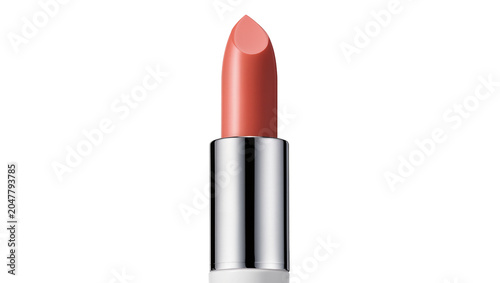 Foto Coral lipstick with silver metallic casing, isolated on transparent background
