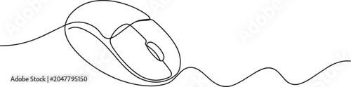 A simple line drawing of a computer mouse with cord