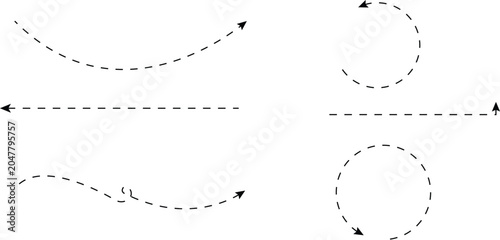 Abstract wavy squiggle dashed line collection. Dotted spiral curve line. Transport dot paths lines. Thin line abstract doted swirl path. Minimal squiggle divider, loopy line vector icon isolated.