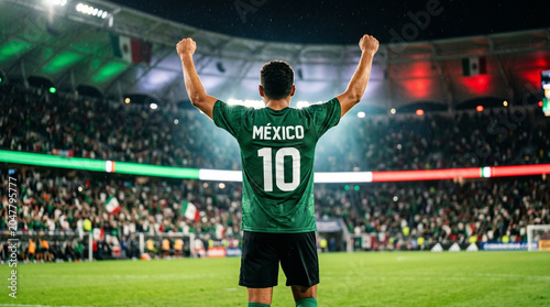 Mexican Soccer Player Celebrating Victory at Stadium