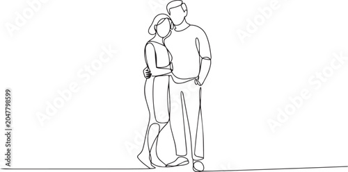 Continuous line drawing of a couple standing together in love