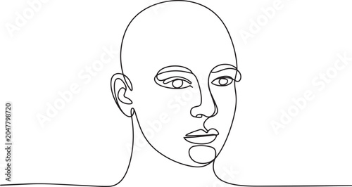 Photos Minimalist line drawing of a bald human head in profile view