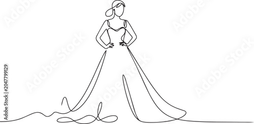 Fotografía Continuous line drawing of a woman in an elegant dress