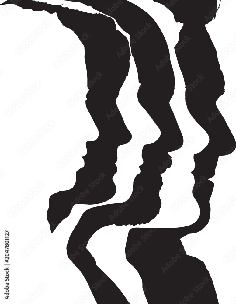 Obraz premium vector, Overlapping silhouette of male and female faces