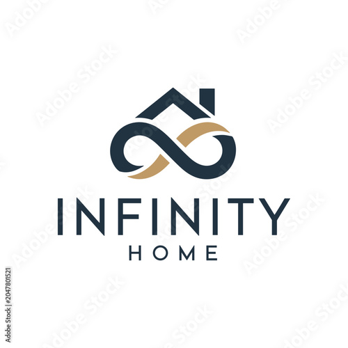 Infinity home logo design featuring a house roof integrated with an infinity symbol