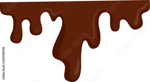 Flat vector illustration of melting chocolate drip border, perfect for World Chocolate Day celebrations. Brown chocolate sauce dripping from the top edge with various drop styles. Isolated on transpar