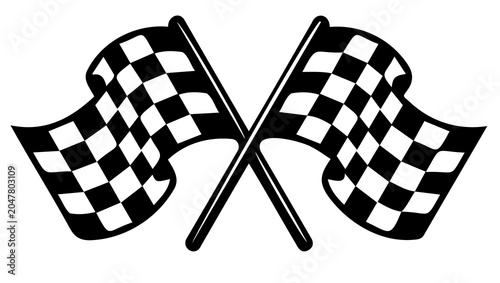 Fotografie Black and white crossed checkered racing flags icon with checkered competition m