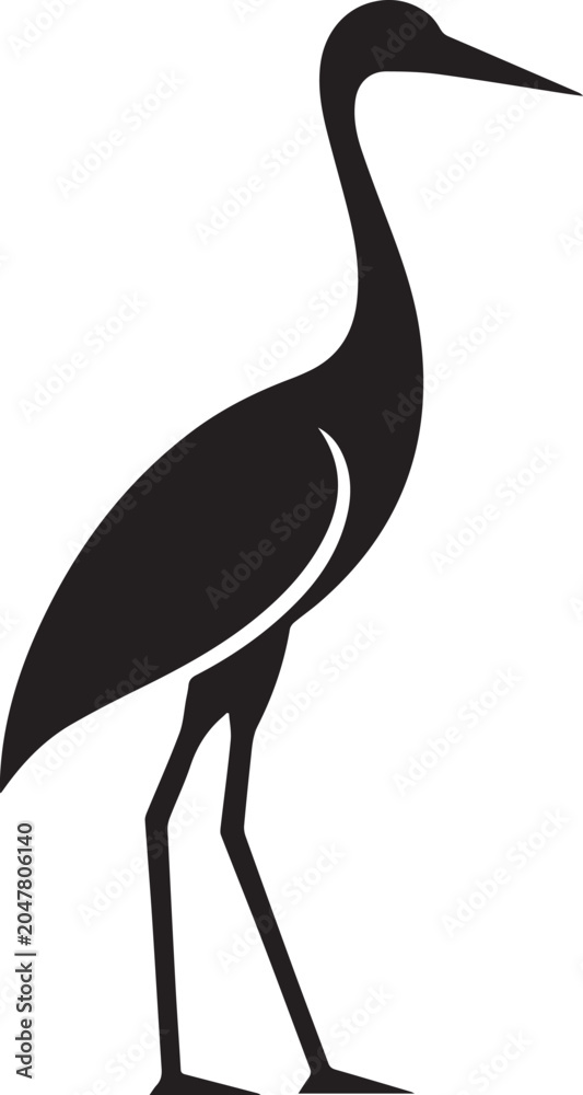 Obraz premium Elegant Crane Bird Standing Tall Minimalist Black Silhouette Vector Art