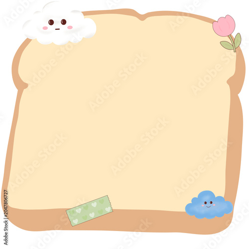 Toast Bread Memo Pad with Cute Cloud and Flower Sticky Note Template