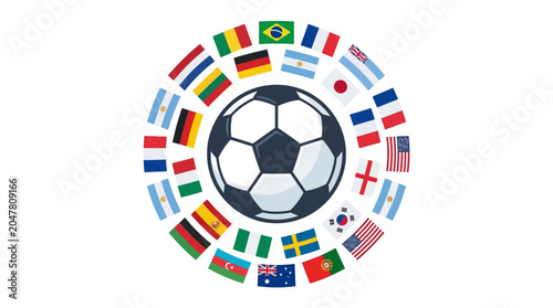Soccer Ball Surrounded by Flags.