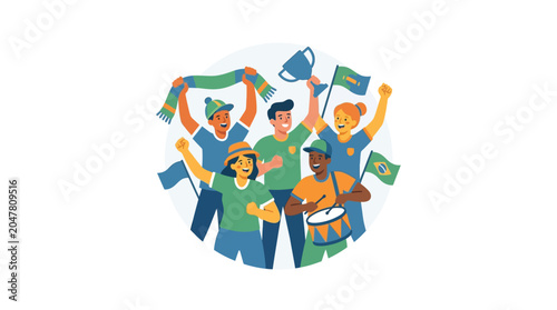 Quadro em tela People Celebrating with Flags and Megaphone.