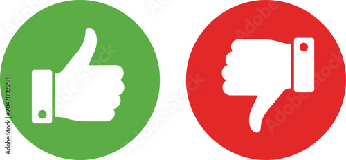 Schilderij op canvas like, dislike thumbs up and thumbs down icons in green and red circles