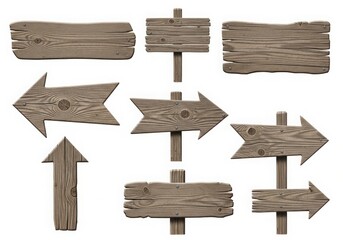 Wooden directional signs and arrows set