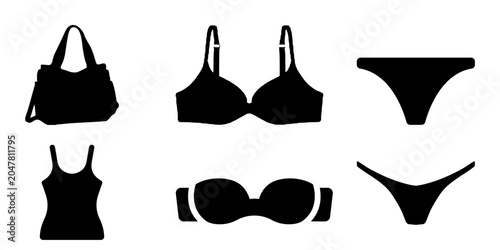 Photos Lingerie and Swimwear Silhouette Collection Isolated on White Background