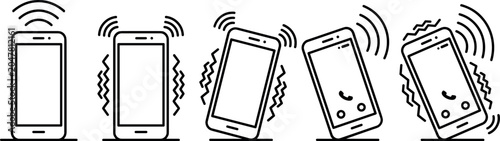 Schilderij op canvas Ringing and vibrating smartphone line icon vector set showing incoming calls, mobile phone alerts, shaking motion, and communication notification signals