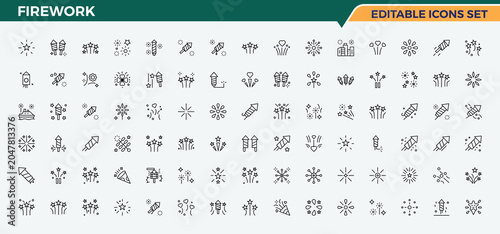Schilderij op canvas Firework linear icon set