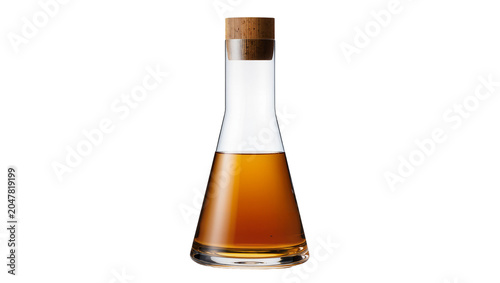 Cuadro en lienzo Clear glass flask with amber liquid and cork stopper, isolated on transparent ba