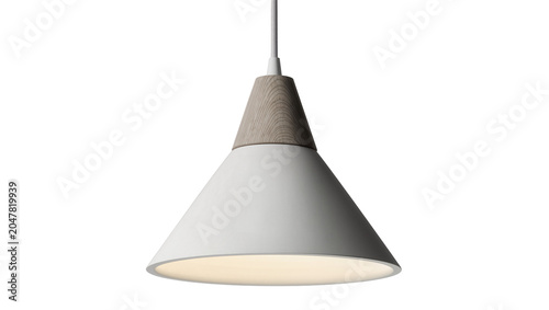 Foto Modern cone pendant lamp with wood accent, isolated on transparent background