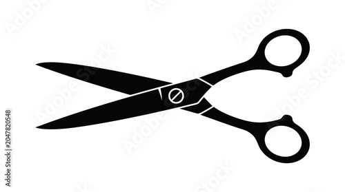 Konstfotografi Black silhouette of open scissors on white background.