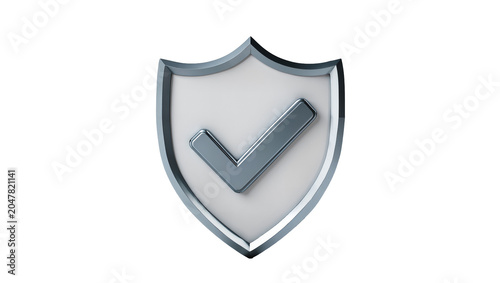 Metallic shield with checkmark symbol, isolated on transparent background