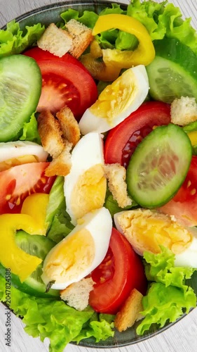Fresh Salad Bowl Rotation Top Down View