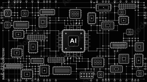 A schematic of interconnected processors and circuits