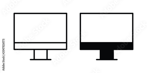 Monitor icon logo illustration. Black and white pictogram