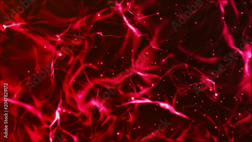 An abstract wave filled with pink-purple streams of light, reminiscent of stellar energy or the movement of plasma. The shimmering particles create a sense of galactic space, 